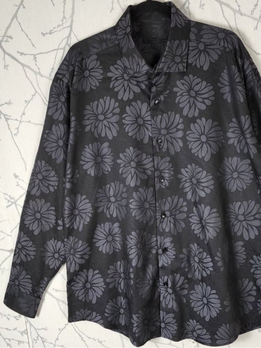 Bertigo Black Dark Floral Print Cotton Button Front Shirt